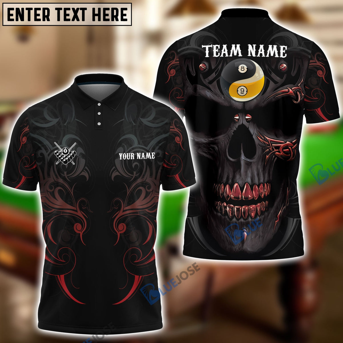 BlueJose Billiards Skull Yin Yang 8-Ball &amp; 9-Ball Personalized Shirt