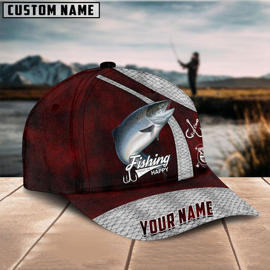 BlueJose Personalized Salmon Fishing Red Cap