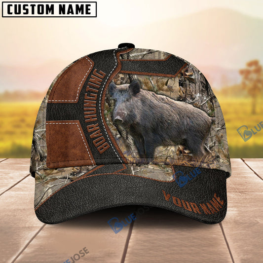 BlueJose Boar Hunting Leather Pattern Personalized Cap