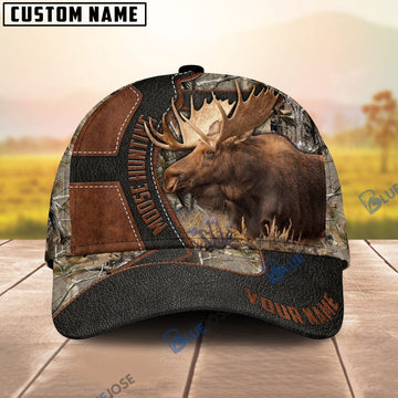 BlueJose Moose Hunting Leather Pattern Personalized Cap