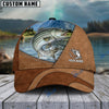 BlueJose Personalized Fishing Leather Pattern Cap (Bass, Striped Bass, Catfish, Trout, Crappie, Salmon, Walleye, Pike)