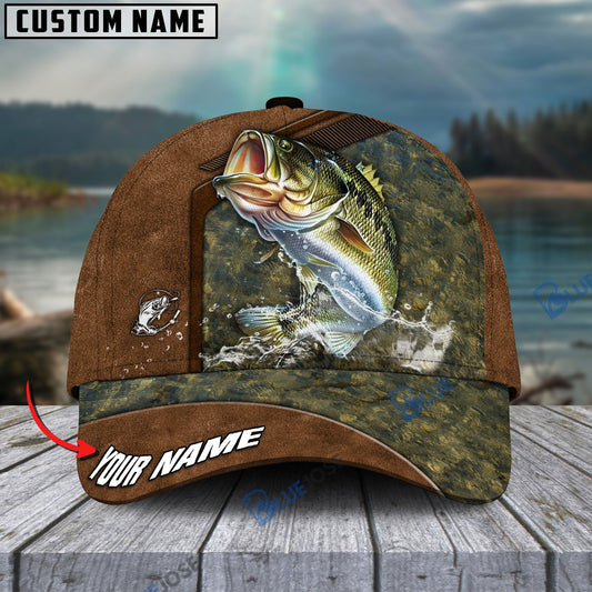 BlueJose Fishing Leather Pattern Personalized Cap (Bass, Striped Bass, Catfish, Trout, Crappie, Salmon, Walleye, Pike)