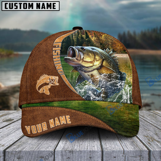 BlueJose Personalized Fishing Brown Cap (Bass, Striped Bass, Catfish, Trout, Crappie, Salmon, Walleye, Pike)