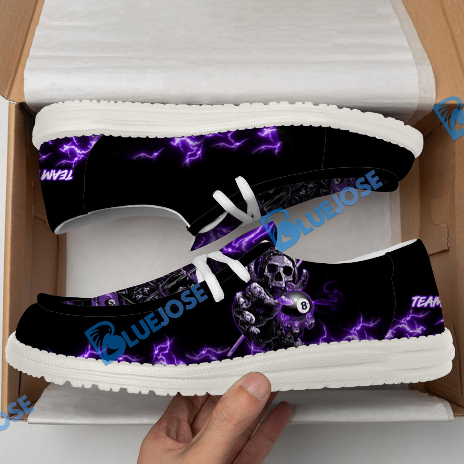 BlueJose Billiards Skull Fire White Canvas Loafer Shoes (4 Colors)