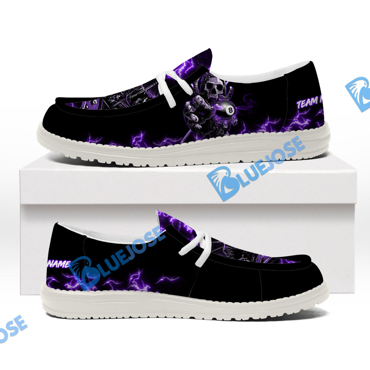 BlueJose Billiards Skull Fire White Canvas Loafer Shoes (4 Colors)