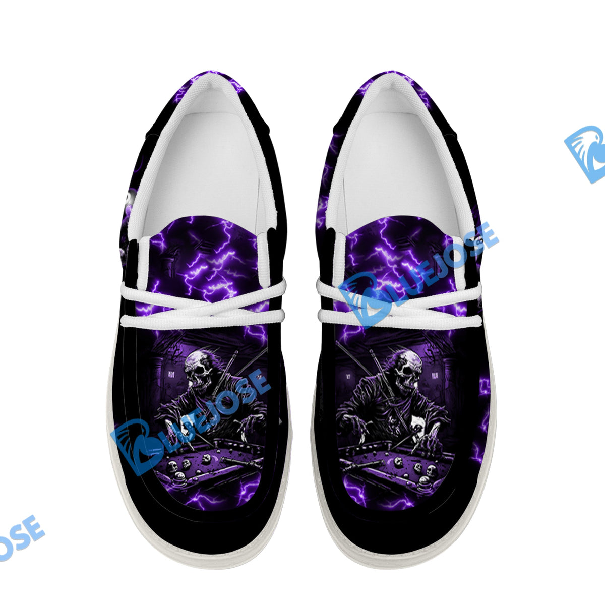 BlueJose Billiards Skull Fire White Canvas Loafer Shoes (4 Colors)