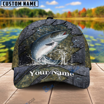 BlueJose Personalized Salmon Fishing Metal Pattern Cap