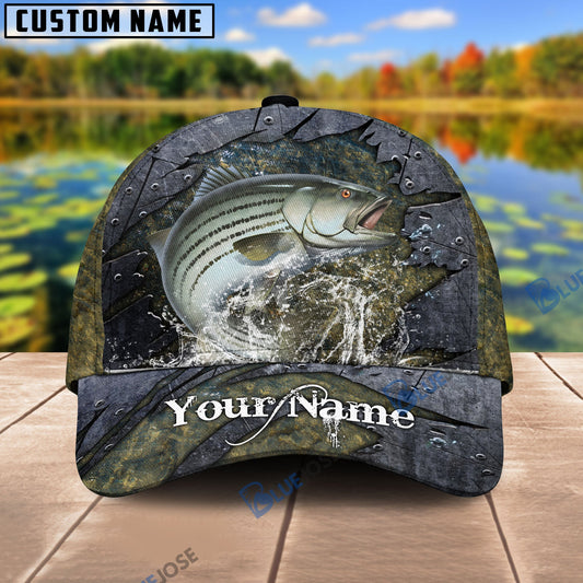 BlueJose Personalized Striped Bass Fishing Metal Pattern Cap