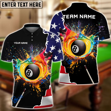 BlueJose Billiards Colorful Paint USA Flag Personalized 3D Shirt