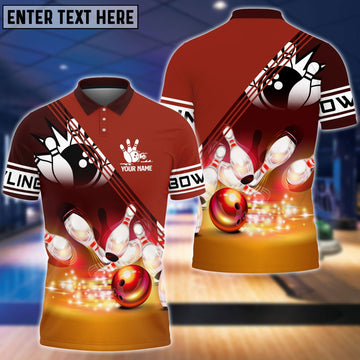 BlueJoses Red Bowling Ball Crashing into the Pins Personalized Name 3D Shirt, Personalized Shirts For Bowling Players