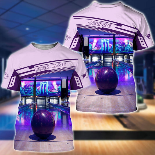 BlueJoses Purple Bowling Ball Personalized Name 3D Shirt