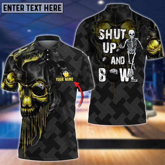 BlueJoses Shut Up And Bowl Golden Skull Personalized Name 3D Shirt