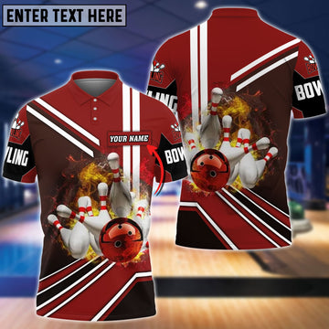 BlueJoses Red Bowling Ball On Fire Crashing Pins Personalized Name 3D Shirt