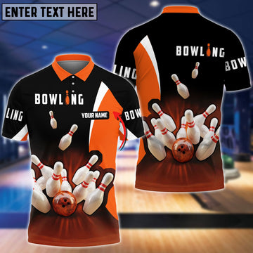 BlueJoses Perfect Orange Strike Bowling Personalized Name 3D Shirt