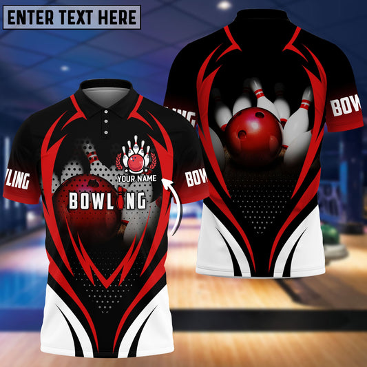 BlueJoses Bowling With Red Balland Bowl Pins Personalized Name 3D Shirt