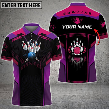 BlueJose The Blue Bowling Ball Crashing The Pins Purple Pattern Personalized Name 3D Shirt