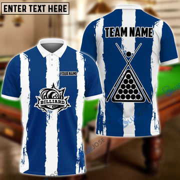 BlueJose Billiards Blue Stripe Personalized Name, Team Name Shirt