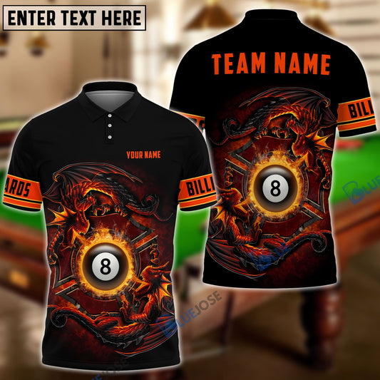 BlueJose Billiards Dragon Fire Personalized Name, Team Name Shirt