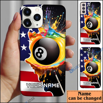 BlueJose Billiards 8 Ball American Flag Personalized Name Phone Case