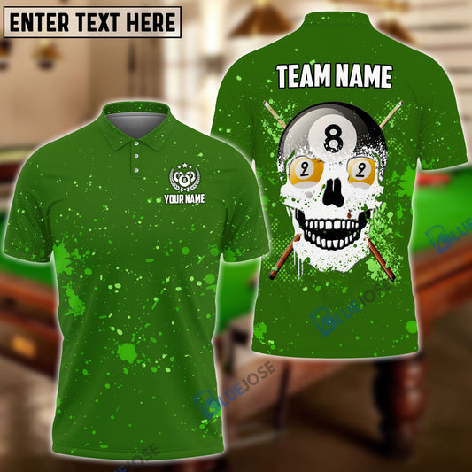 BlueJose Billiards Green Crazy Skull Personalized Name, Team Name 3D Shirt