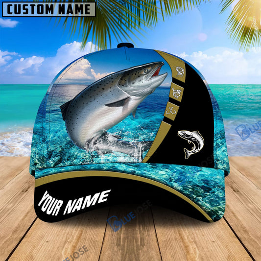 BlueJose Personalized Cool Salmon Fishing Blue Cap