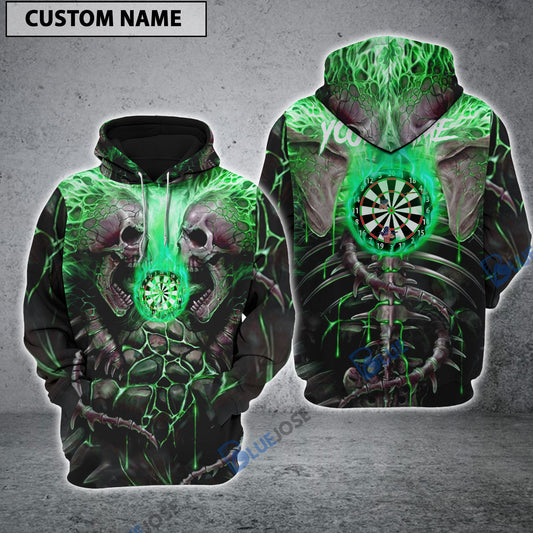 BlueJose Dart Skull Green Personalized Name 3D Hoodie