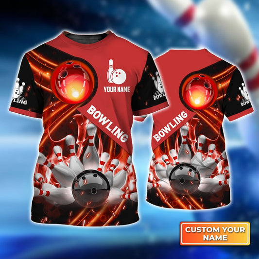 BlueJoses Red Bowling Ball In Fire Personalized Name3D Shirt