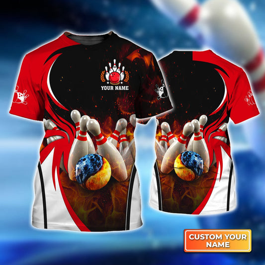 BlueJose Water And Fire In Bowling Ball Personalized Name 3D Shirt