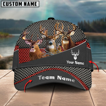 BlueJose Deer Hunting Personalized Name And Team Name Metal Pattern 3D Classic Cap