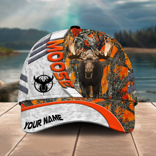 BlueJose Moose Hunting Oraneg Camo White Sport Customized Name 3D Classic Cap