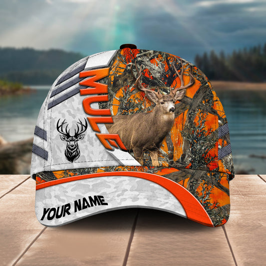 BlueJose Mule Hunting Oraneg Camo White Sport Customized Name 3D Classic Cap