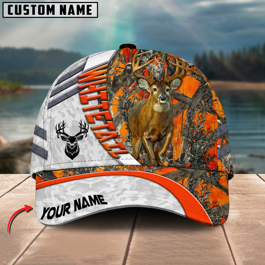 BlueJose Whitetail Deer Hunting Oraneg Camo White Sport Customized Name 3D Classic Cap
