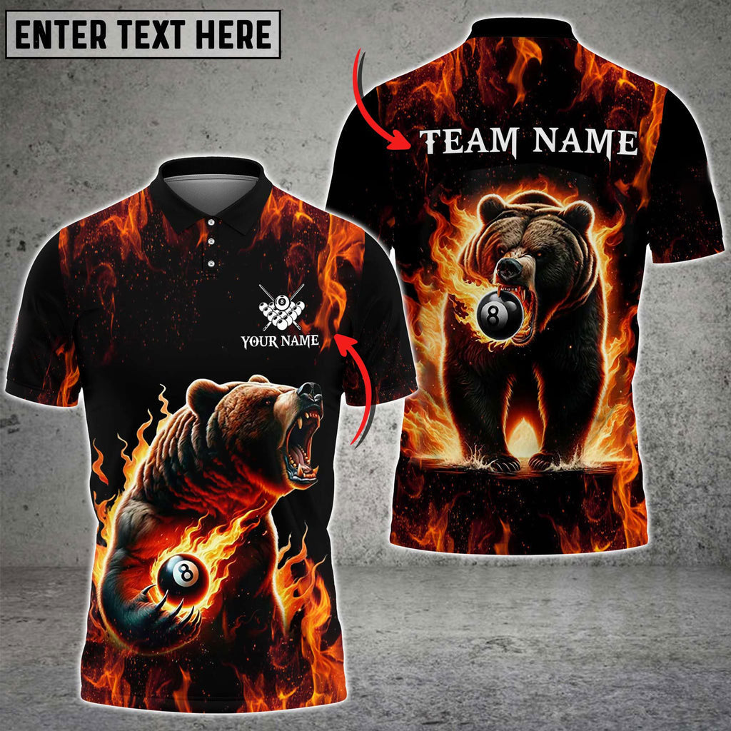BlueJose Billiards Ball 8 &amp; Ball 9 Flame Bear Personalized Name, Team Name 3D Shirt