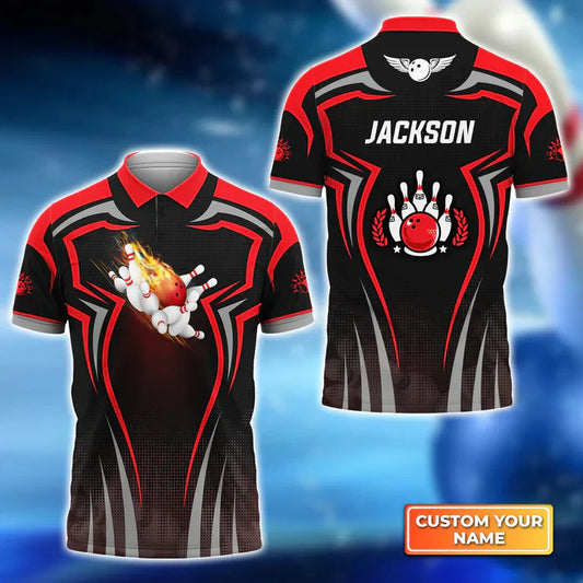 BlueJose The Red Bowling Ball Crashing The Pins Personalized Name 3D Shirt