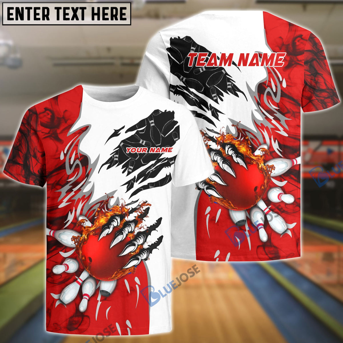 BlueJose Personalized Name, Team Name Monster Ball and Pins Bowling Shirt (5 Colors)