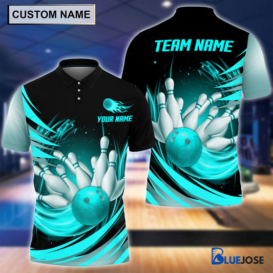 BlueJoses Personalized Name and Team Name Light Fire Ball and Pins Multicolor 3D Shirt