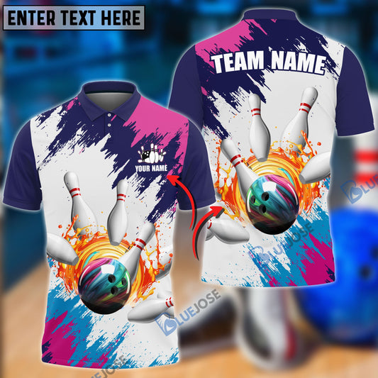 BlueJoses Bowling And Pins Blue Pink Customized Name 3D Shirt