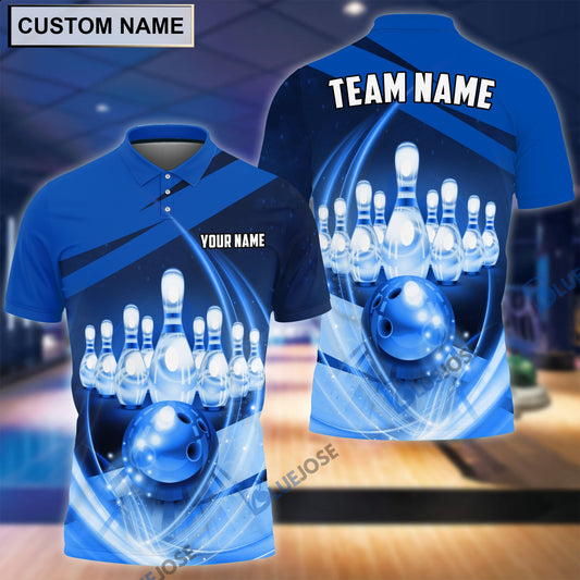 BlueJoses Bowling Ball And Pins Thunder Multicolor Customized Name, Team Name 3D Shirt