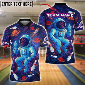 BlueJose Bowling And Pins Space Ape Bigfoot Customized Name, Team Name 3D Shirt (4 Colors)