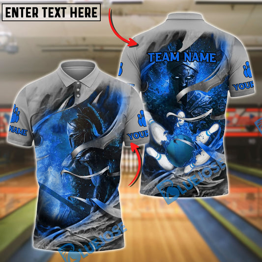 BlueJose Bowling And Pins Spartan Warrior Flame Customized Name, Team Name 3D Shirt (4 Colors)