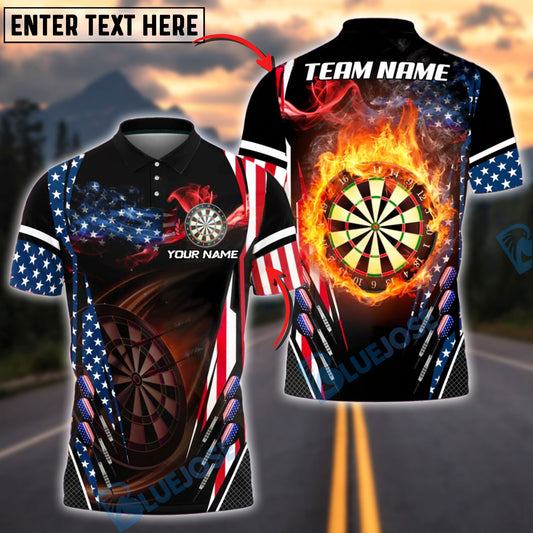 BlueJose Darts American Flag Fireball Strike Personalized Name Shirt
