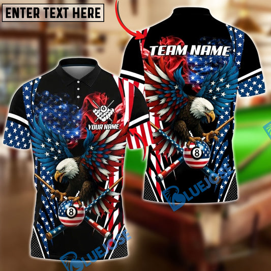 BlueJose Billiards Ball 8 American Flag Eagle Smoke Pattern Customized Name, Team Name 3D Shirt