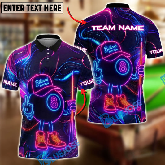 BlueJose Billiards Ball 8 Master Neon Style Personalized Name Shirt (4 Colors)