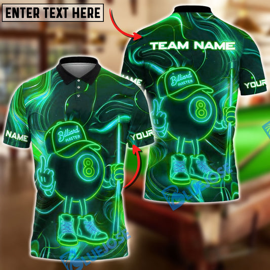 BlueJose Billiards Ball 8 Master Neon Style Personalized Name Shirt (4 Colors)