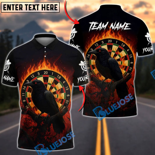 BlueJose Darts Raven Fire Dartboard Multicolor Options Personalized Name Shirt (4 Colors)