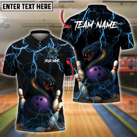 BlueJose Bowling And Pins Angry Snake Thunder Lightning Customized Name, Team Name 3D Shirt (4 Colors)