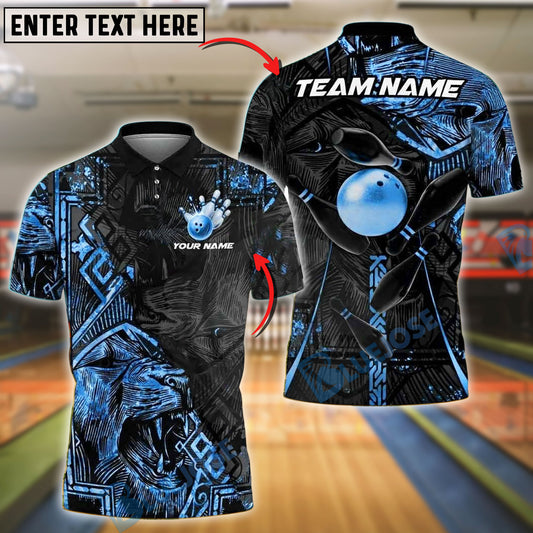 BlueJose Bowling And Pins Golden Lion Customized Name, Team Name 3D Shirt (4 Colors)