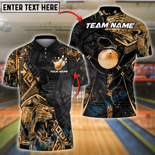 BlueJose Bowling And Pins Golden Lion Customized Name, Team Name 3D Shirt (4 Colors)