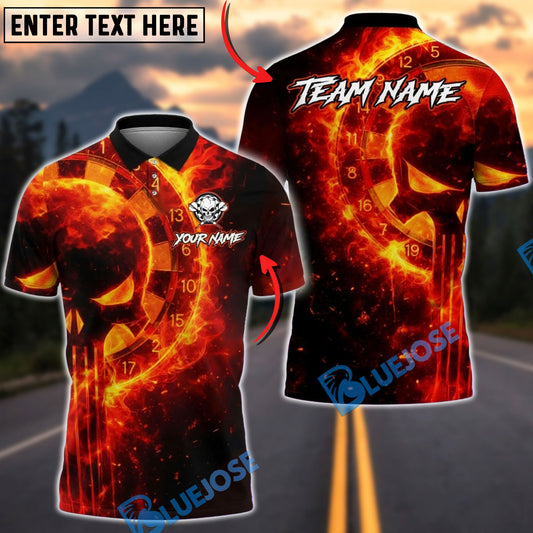 BlueJose Darts Flaming Punisher Skull Dartboard Multicolor Options Personalized Name Shirt (4 Colors)