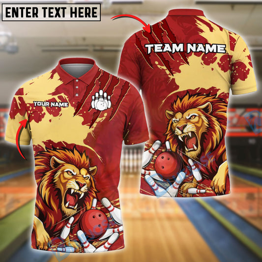 BlueJose Bowling And Pins Roaring Lion Strike Customized Name, Team Name 3D Shirt (4 Colors)